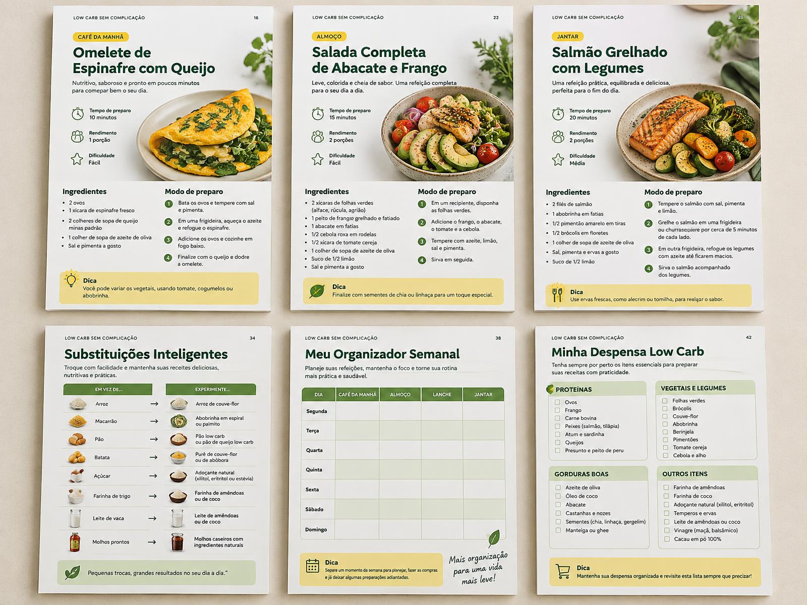 Páginas internas com receitas, substituições e organizadores